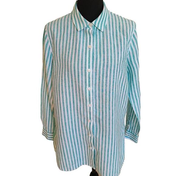 Tommy Bahama Coastalina Cabana Stripe Womens Linen Button Front Tunic Top Small - Picture 1 of 15